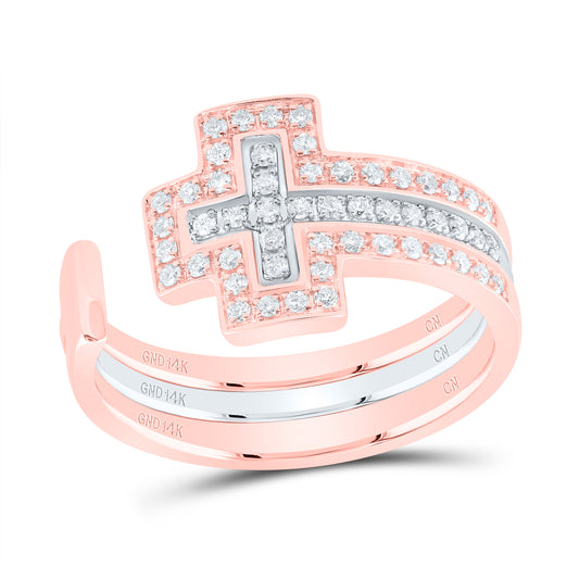 14k Rose Yellow 1/4 Cttw Natural Diamond Wedding Engagement Anniversary Cross Ring, Women Size: 5-9