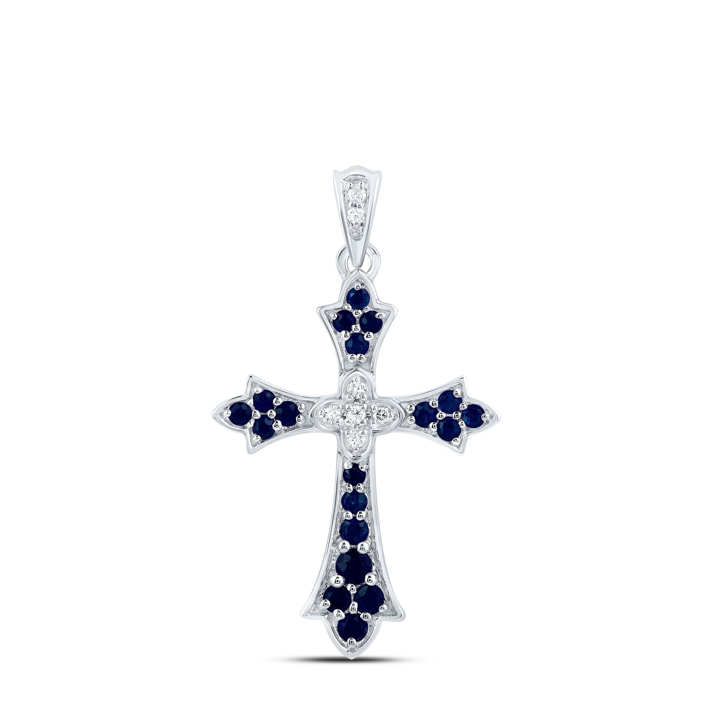 14kt Yellow Or White Gold Natural Diamond and Round Ruby Natural Gem Cross Pendant