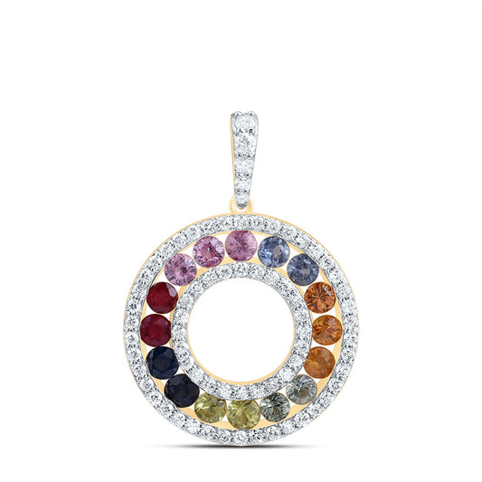 14kt Yellow Gold 1/2 Cttw Natural Diamond and 1 1/2 Cttw Round Natural Gem Multicolor Sapphire Pendant