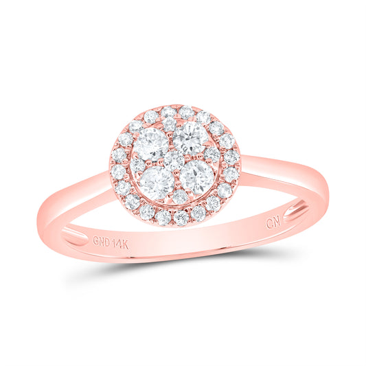 14kt Rose Gold 1/3 Cttw Natural Diamond Fashion Round Wedding Engagement Anniversary Ring, Women Size: 5-9