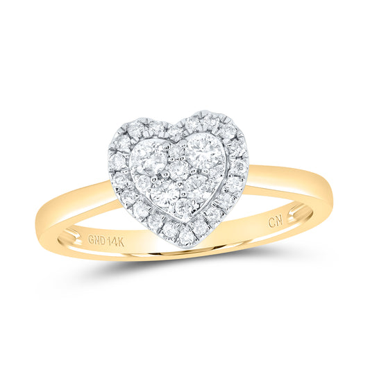 14kt Yellow Gold 1/3 Cttw Natural Diamond Fashion Heart Wedding Engagement Anniversary Ring, Women Size: 5-9