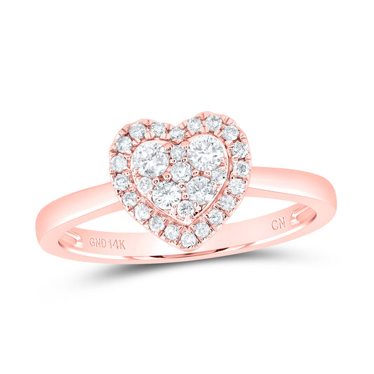 14kt Rose Gold 1/3 Cttw Natural Diamond Fashion Heart Wedding Engagement Anniversary Ring, Women Size: 5-9