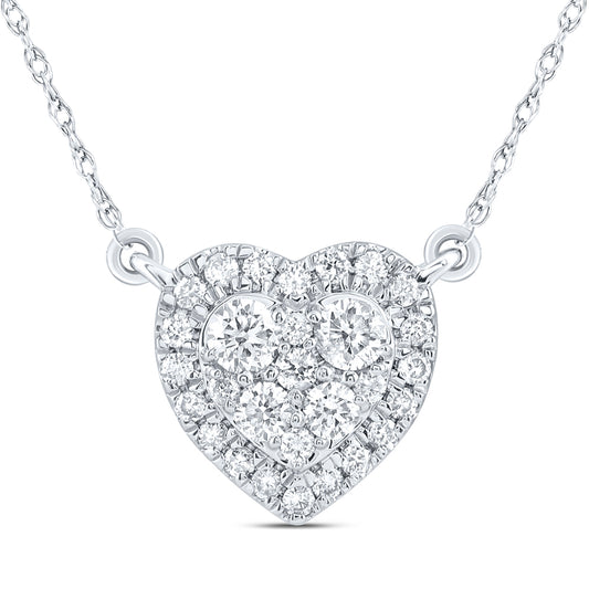 14kt White Gold 1/3 Cttw Natural Diamond Fashion Heart Necklace, Length: 18 Inch
