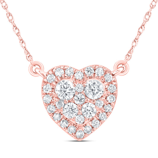14kt Rose Gold 1/3 Cttw Natural Diamond Fashion Heart Necklace, Length: 18 Inch