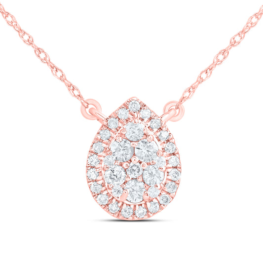 14kt Rose Gold 1/3 Cttw Natural Diamond Fashion Pear Necklace, Length: 18 Inch