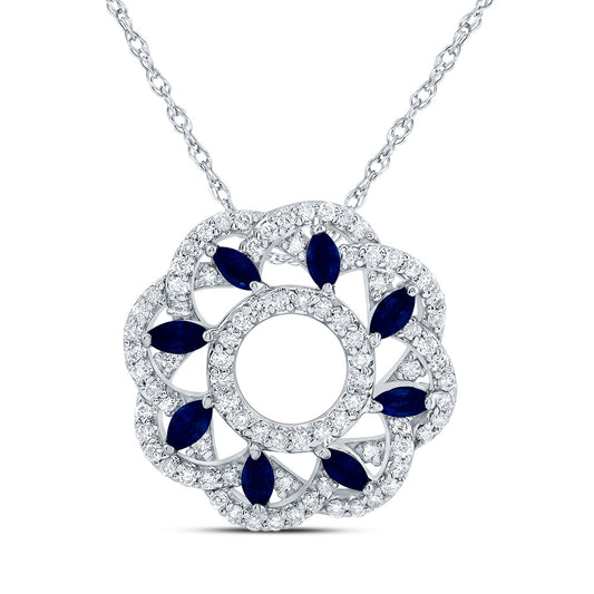 14kt White Gold 1/3 Cttw Natural Diamond and 1/3 Cttw Marquise Blue Sapphire Natural Gem Fashion Necklace, Length: 18 Inch