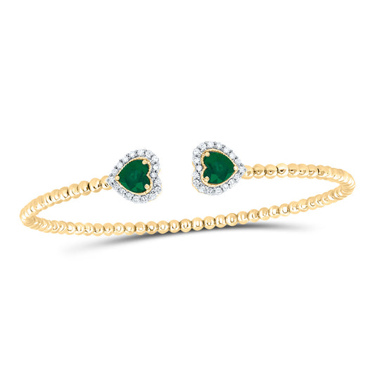 14kt Yellow Gold 1/4 Cttw Natural Diamond 5mm  Heart Emerald Natural Gem Heart Bangle (59x53 Mm)