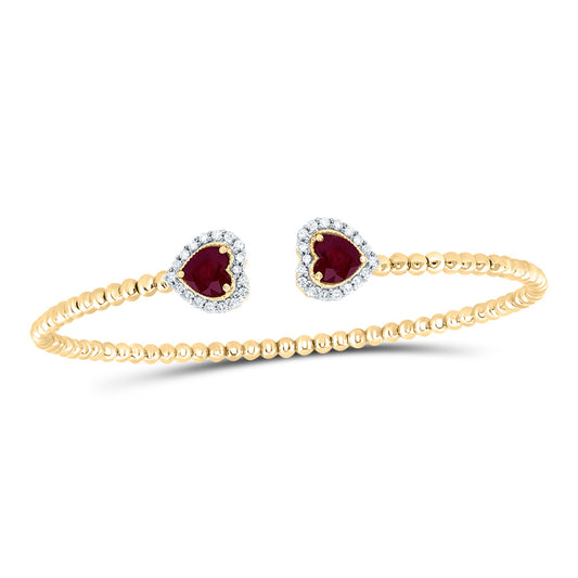 14kt Yellow Gold 1/4 Cttw Natural Diamond 5mm Hs Ruby Natural Gem Heart Bangle (59x53 Mm)