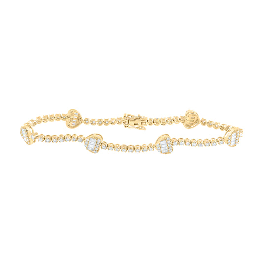 10kt Yellow Gold 1 7/8 Cttw Natural Diamond Fashion Heart Bracelet, Length: 7 Inch