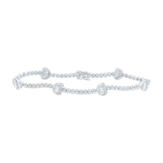 10kt White Gold 1 7/8 Cttw Natural Diamond Fashion Heart Bracelet, Length: 7 Inch