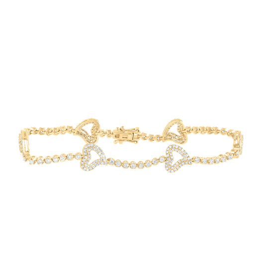 10kt Yellow Gold 2 Cttw Natural Diamond Fashion Heart Bracelet, Length: 7 Inch