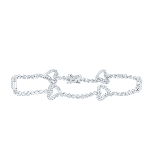 10kt White Gold 2 Cttw Natural Diamond Fashion Heart Bracelet, Length: 7 Inch