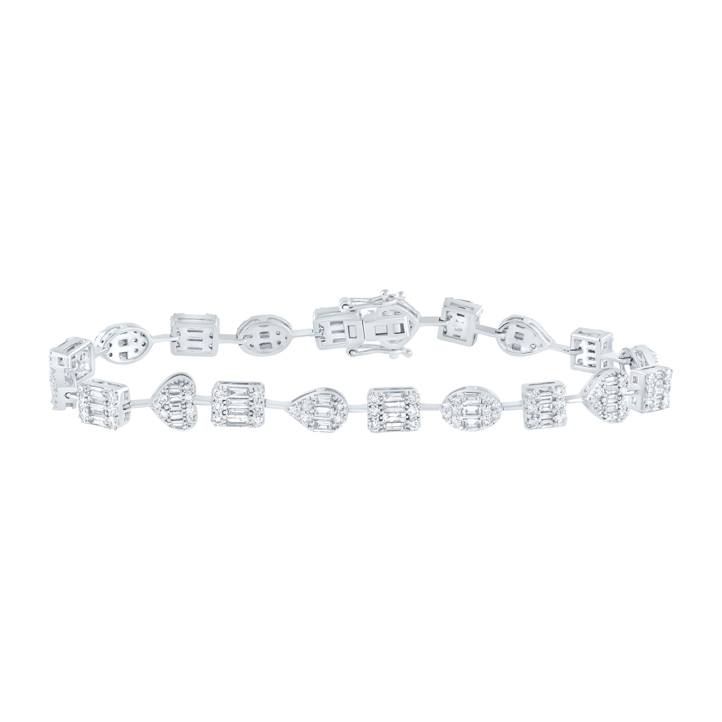 14kt White Gold 3 3/4 Cttw Natural Diamond Ana M Fashion Heart Bracelet, Length: 7 Inch