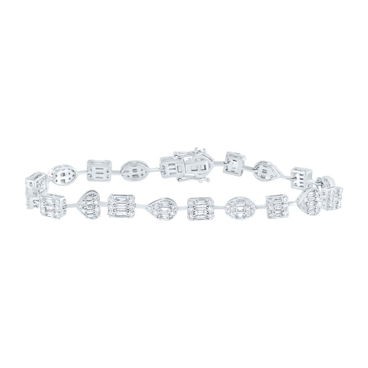 14kt White Gold 3 3/4 Cttw Natural Diamond Ana M Fashion Heart Bracelet, Length: 7 Inch