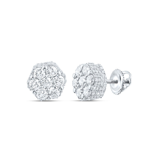 14kt White Gold 1 1/4 Cttw Natural Diamond Ana M Fashion Flower Stud Earring