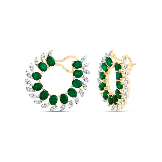 14kt Yellow Gold 1 Cttw Natural Diamond Ana M 61/2 Cttw Oval Emerald Natural Gem Fashion Earring