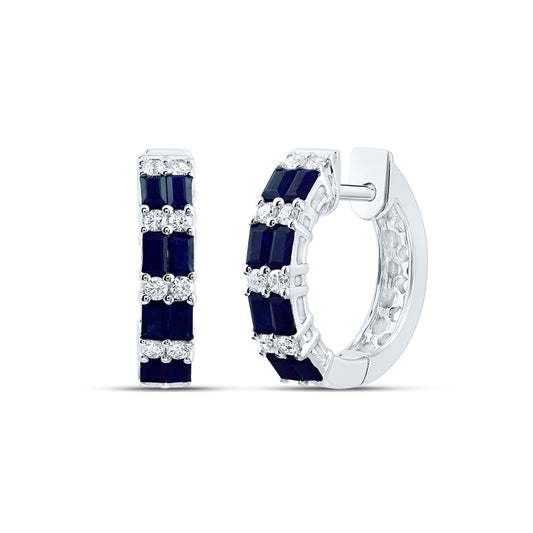 14kt White Gold 1/4 Cttw Natural Diamond Ana M and 1 Cttw Baguette Blue Sapphire Natural Gem Hoop Earring