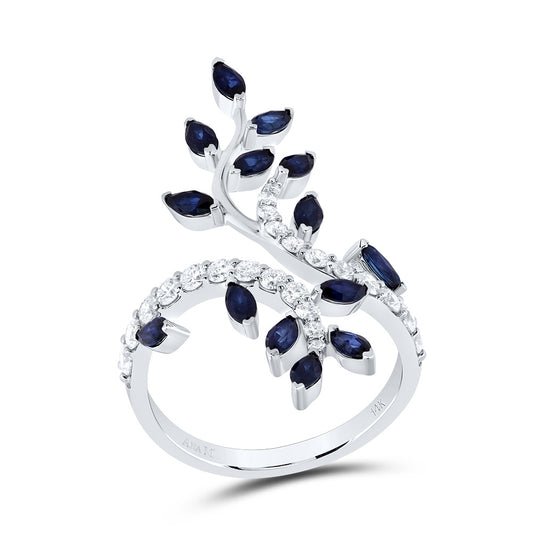 14kt White Gold 5/8 Cttw Natural Diamond Ana M and 1 1/3 Cttw Mq Blue Sapphire Natural Gem Bridal Wedding Engagement Anniversary Ring, Women Size: 5-9