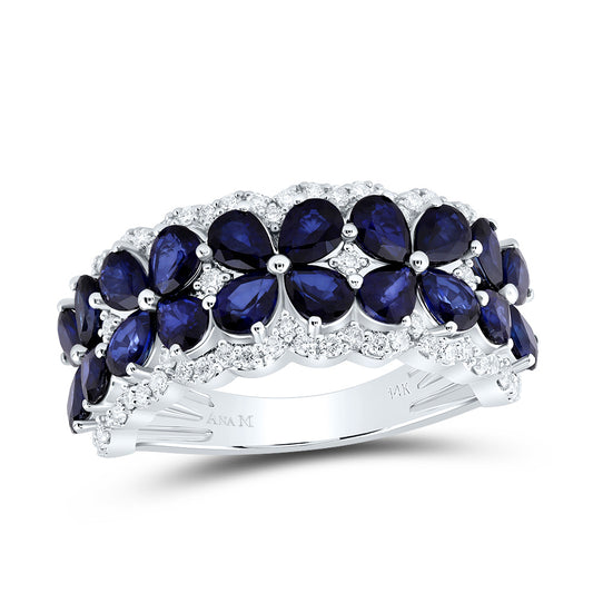 14kt White Gold 1/2 Cttw Natural Diamond Ana M 3 3/8 Cttw Pear Blue Sapphire Natural Wedding Engagement Anniversary Gem Ring, Women Size: 5-9