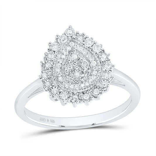 Sterling Silver 1/8 Cttw Natural Diamond Pear Wedding Engagement Anniversary Ring, Women Size: 5-9