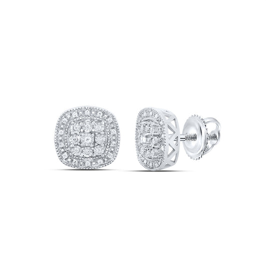 Sterling Silver 1/6 Cttw Natural Diamond Cushion Earring