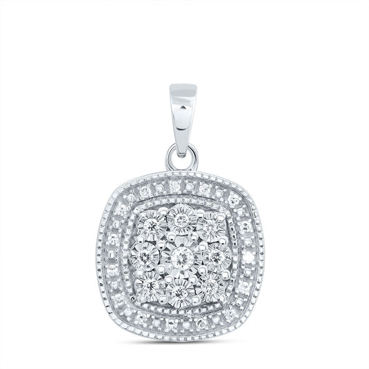 Sterling Silver 1/6 Cttw Natural Diamond Cushion Pendant