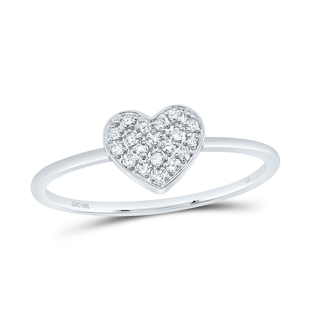 10kt White Gold 1/10 Cttw Natural Diamond Heart Wedding Engagement Anniversary Ring, Women Size: 5-9