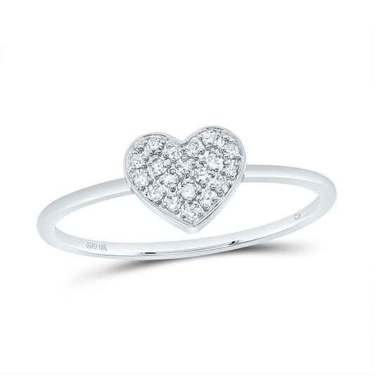 10kt White Gold 1/10 Cttw Natural Diamond Heart Wedding Engagement Anniversary Ring, Women Size: 5-9