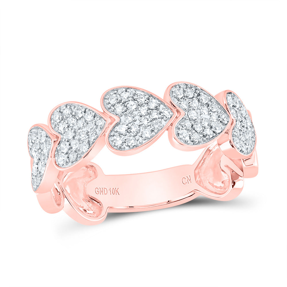 10kt Rose Gold 1/3 Cttw Natural Diamond Heart Wedding Engagement Anniversary Band, Women Size: 5-9