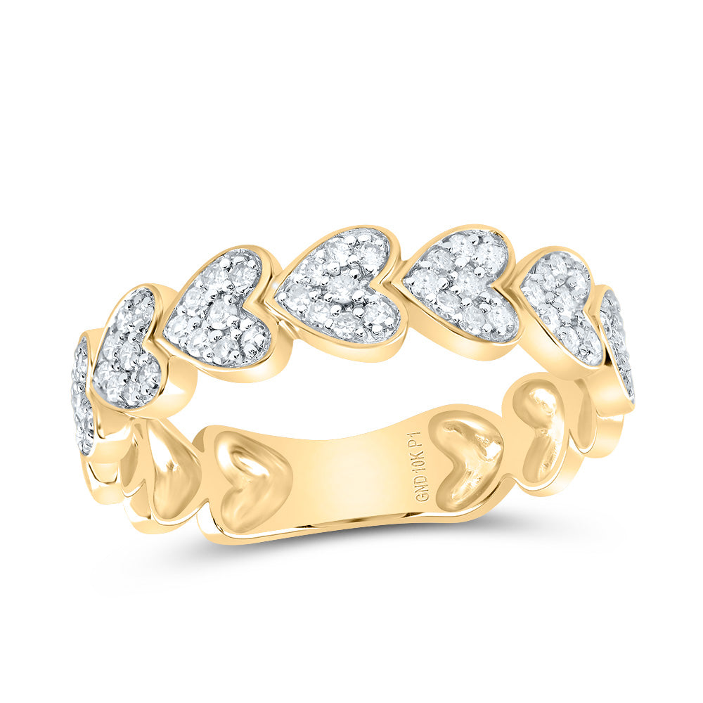 10kt Yellow Gold 1/3 Cttw Natural Diamond Heart Wedding Engagement Anniversary Band, Women Size: 5-9