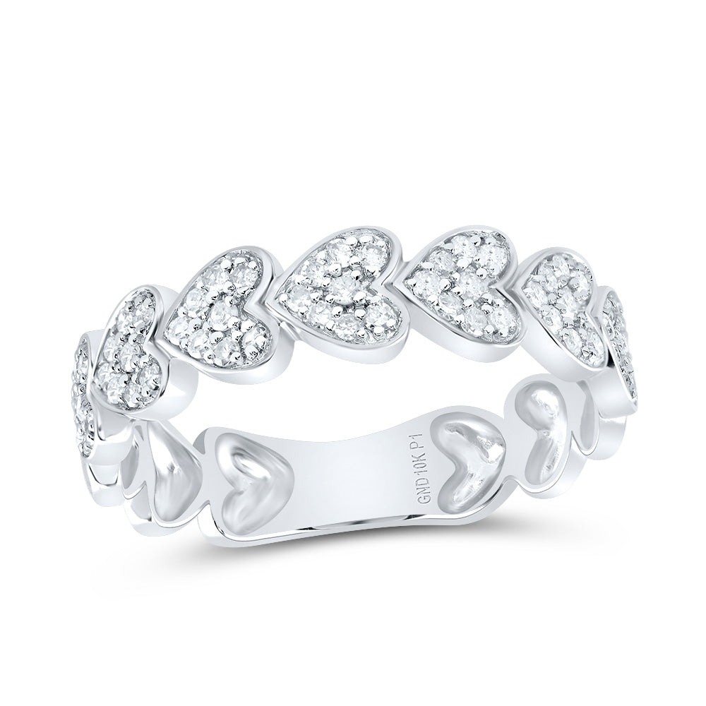 10kt White Gold 1/3 Cttw Natural Diamond Heart Wedding Engagement Anniversary Band, Women Size: 5-9