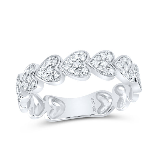 10kt White Gold 1/3 Cttw Natural Diamond Heart Wedding Engagement Anniversary Band, Women Size: 5-9