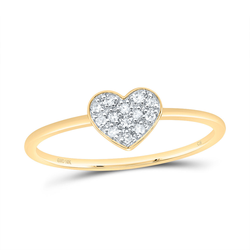 10K Yellow Gold 1/12 Ctw Natural Diamond Gift Heart Ring, Womens Size: 5-9