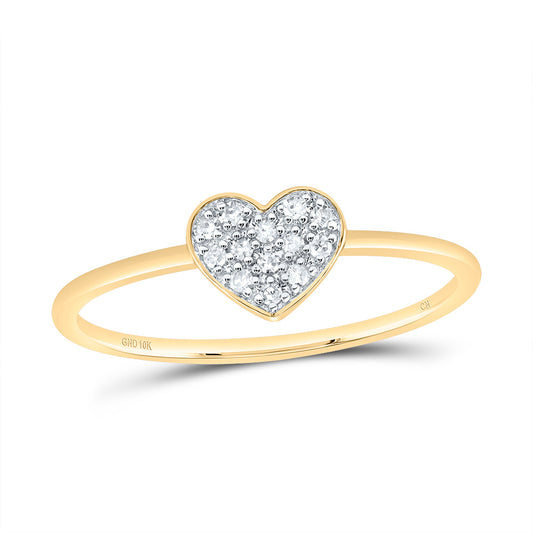 10K Yellow Gold 1/12 Ctw Natural Diamond Gift Heart Ring, Womens Size: 5-9