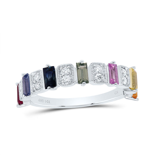 14kt White Gold 1/6 Cttw Natural Diamond and 1 Cttw Bag Natural Gem Multicolor Sapphire Wedding Engagement Anniversary Ring, Women Size: 5-9