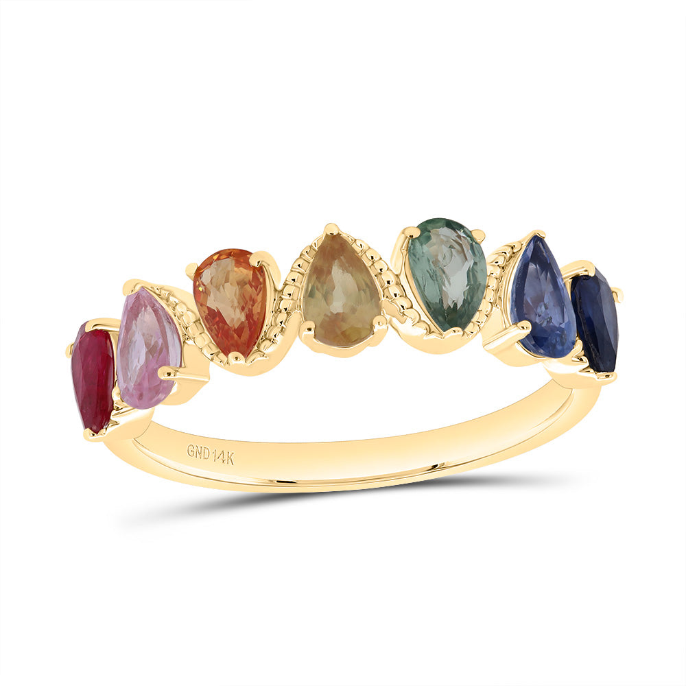 14kt Yellow Gold 1 3/4 Cttw Pear Natural Gem Multicolor Sapphire Pear Wedding Engagement Anniversary Ring, Women Size: 5-9