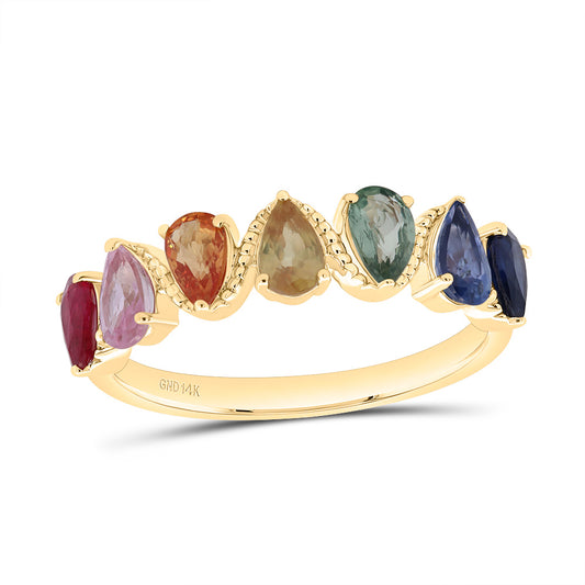 14kt Yellow Gold 1 3/4 Cttw Pear Natural Gem Multicolor Sapphire Pear Wedding Engagement Anniversary Ring, Women Size: 5-9