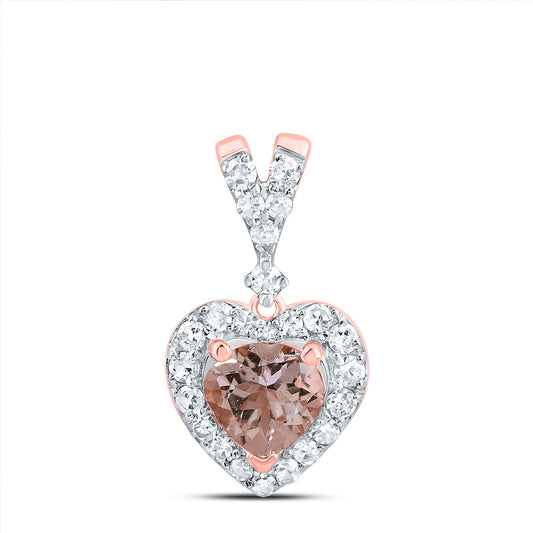 10kt Rose Gold 1/6 Cttw Natural Diamond Cn, 4.5mm Heart-morganite Fashion Pendant