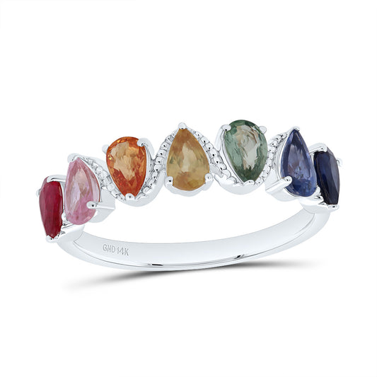 14kt White Gold 1 3/4 Cttw Pear Natural Gem Multicolor Sapphire Pear Wedding Engagement Anniversary Ring, Women Size: 5-9