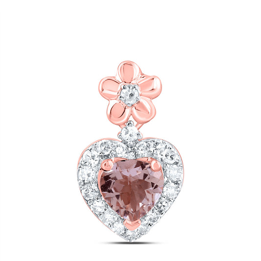 10kt Rose Gold 1/8 Cttw Natural Diamond Cn, 4.5mm Heart-morganite Fashion Pendant