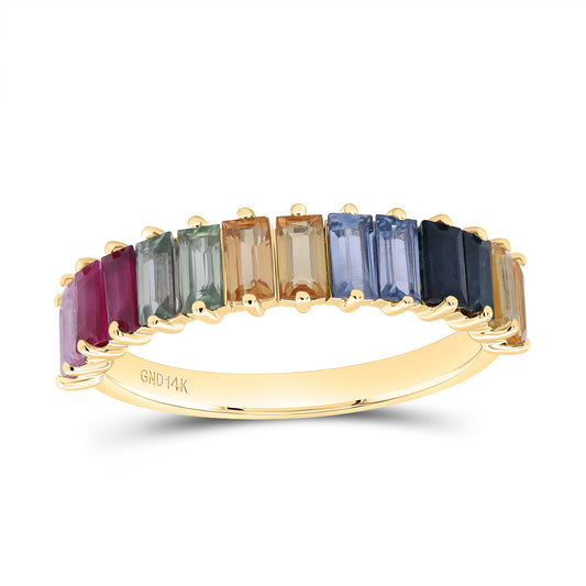 14kt Yellow Gold 2 Cttw Bag Natural Gem Multicolor Sapphire Wedding Engagement Anniversary Ring, Women Size: 5-9