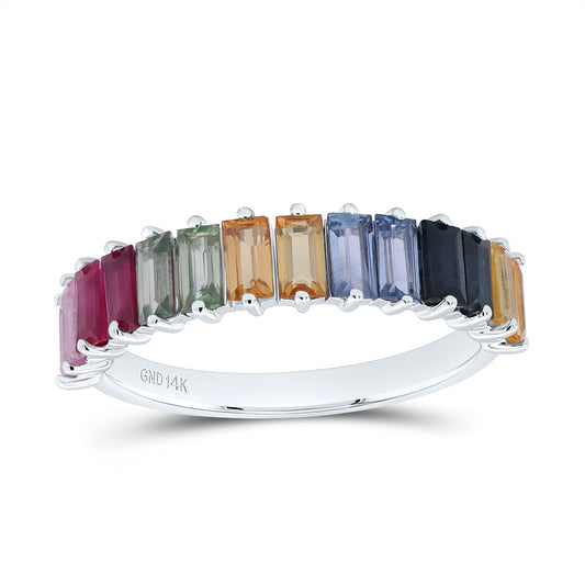14kt White Gold 2 Cttw Bag Natural Gem Multicolor Sapphire Wedding Engagement Anniversary Ring, Women Size: 5-9