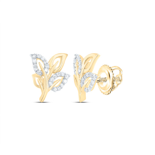 10kt Yellow Gold 1/8 Cttw Natural Diamond Leaf Stud Earring
