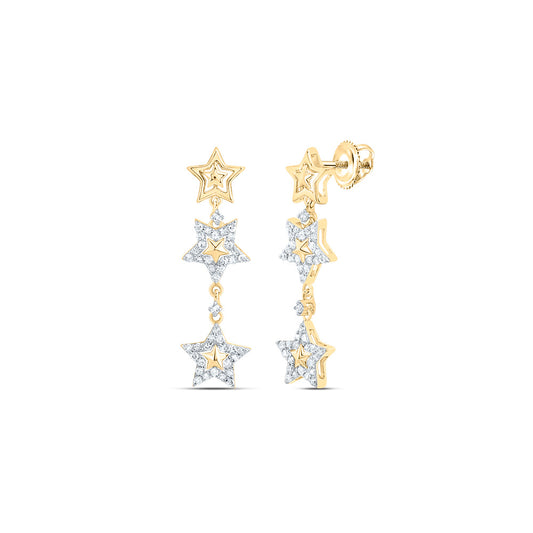 10kt Yellow Gold 1/4 Cttw Natural Diamond Star Dangling Earring