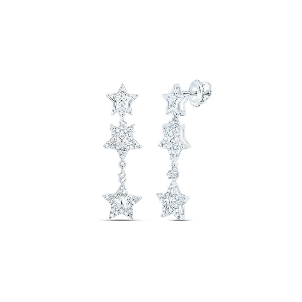 10kt White Gold 1/4 Cttw Natural Diamond Star Dangling Earring