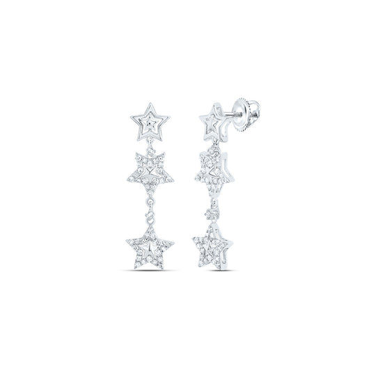 10kt White Gold 1/4 Cttw Natural Diamond Star Dangling Earring