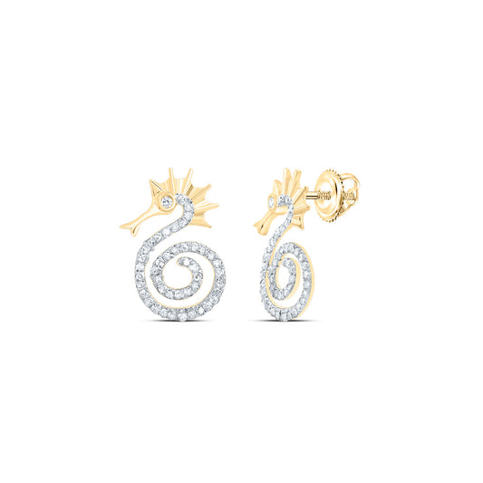 10kt Yellow Gold 1/4 Cttw Natural Diamond Sea Horse Stud Earring