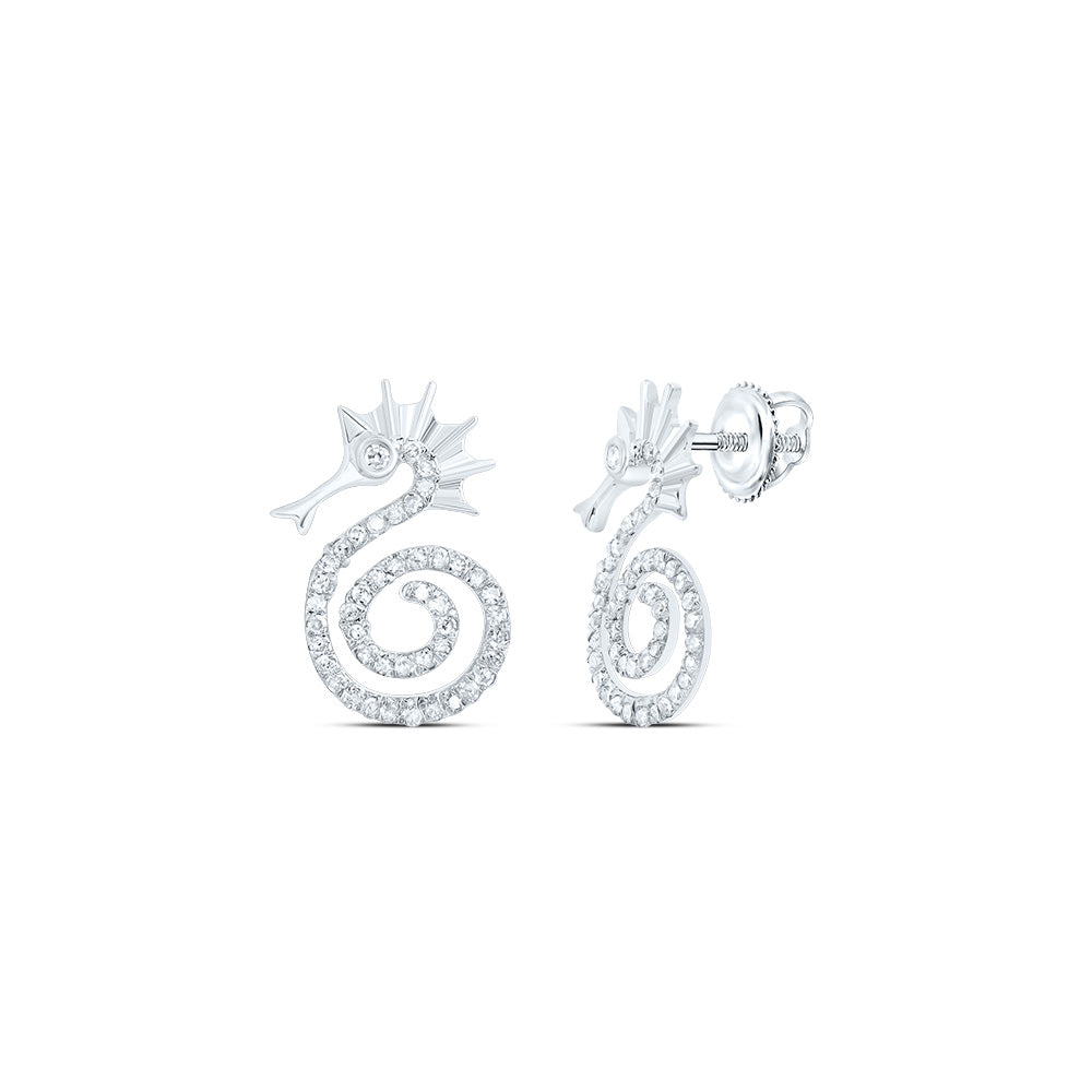 10kt White Gold 1/4 Cttw Natural Diamond Sea Horse Stud Earring