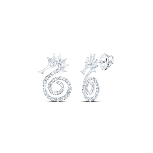 10kt White Gold 1/4 Cttw Natural Diamond Sea Horse Stud Earring