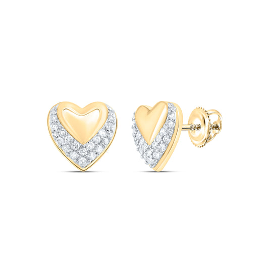 10kt Yellow Gold 1/4 Cttw Natural Diamond Heart Stud Earring
